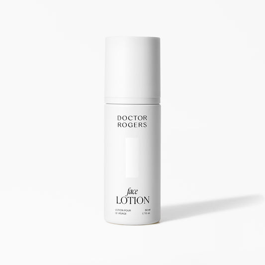 Doctor Rogers Face Lotion in recyclable white pump bottle, clean lightweight moisturizer for daily hydration