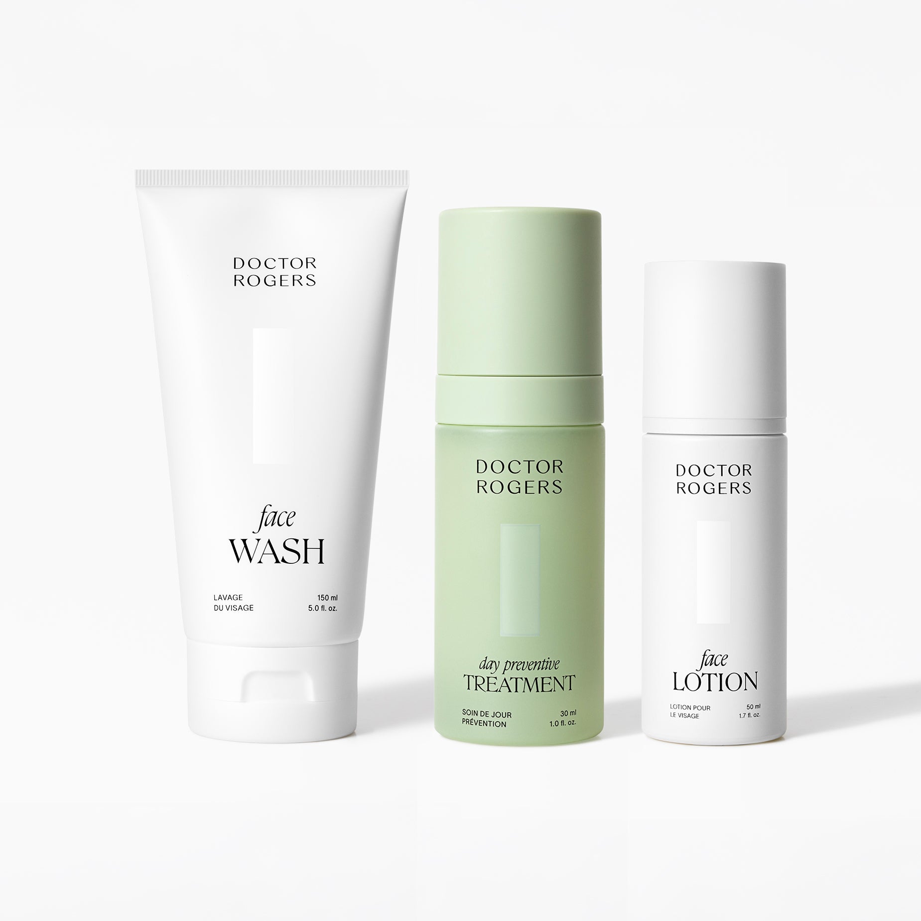 Doctor Rogers Morning Routine set with Face Wash cleanser, face lotion moisturizer and vitamin c serum, clean  morning skincare routine for daily protection