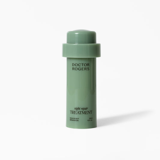 Doctor Rogers Night Repair Treatment Refill Bottle in recyclable green bottle, restorative evening serum for fine lines