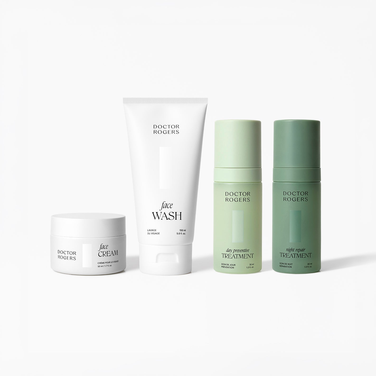 Doctor Rogers Daily Clean Skincare Set with cleanser, moisturizer, morning and evening serums