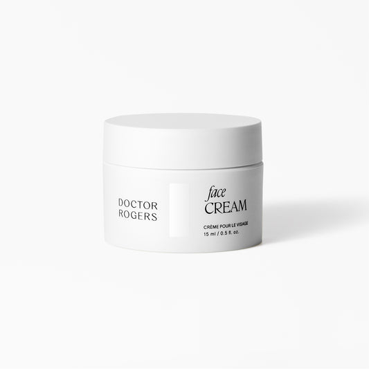 Doctor Rogers Travel Size Face Cream in mini recyclable jar, soothing moisturizer for dry, sensitive skin while traveling, TSA-friendly