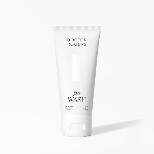 Doctor Rogers Travel Size Face Wash in mini recyclable bottle, gentle cleanser for travel, TSA-friendly